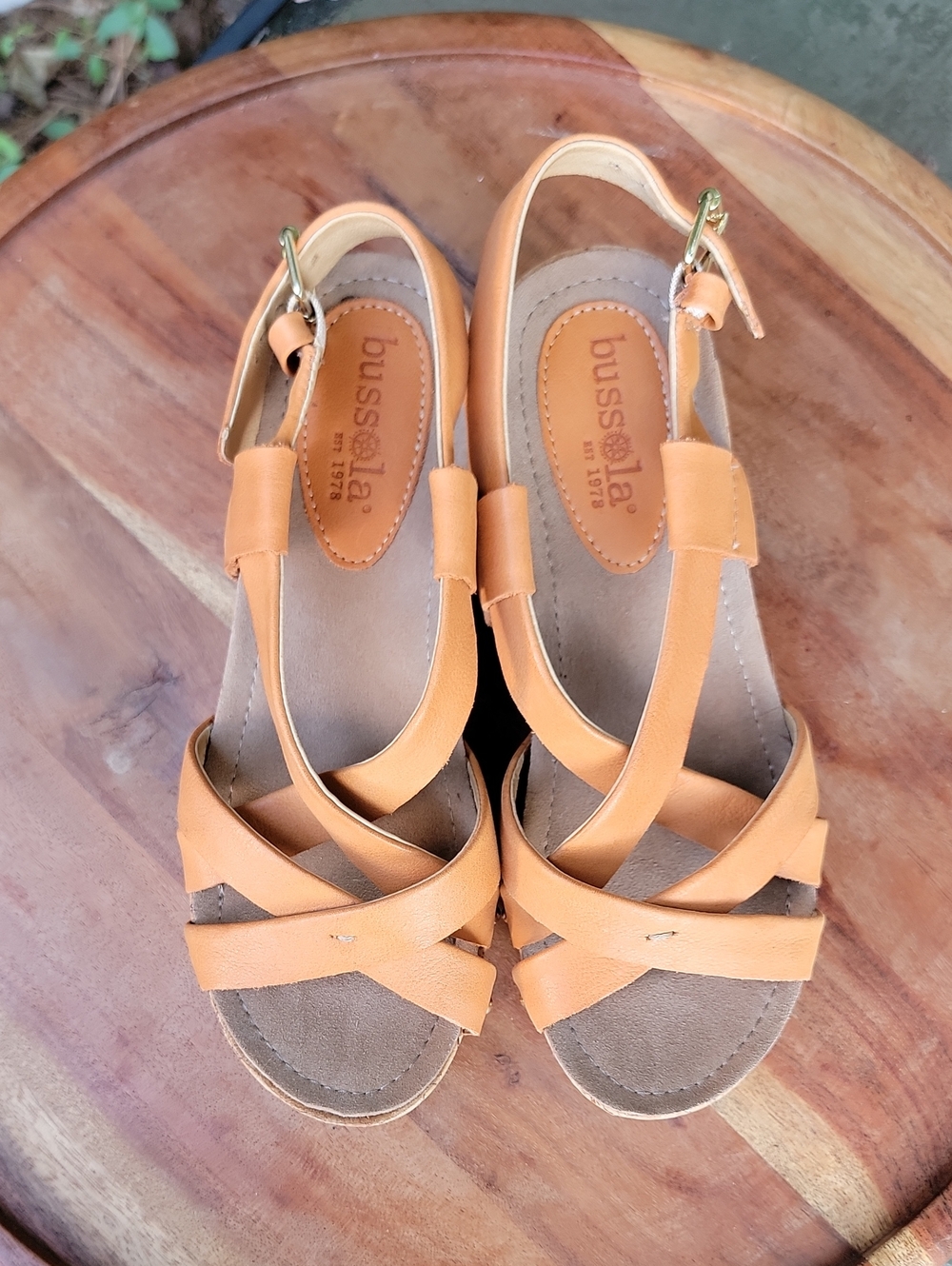 Bussola Wedge Sandals in Old Luggage Apricot Leather - Strappy Cork Platform 6.5 - Picture 3 of 9